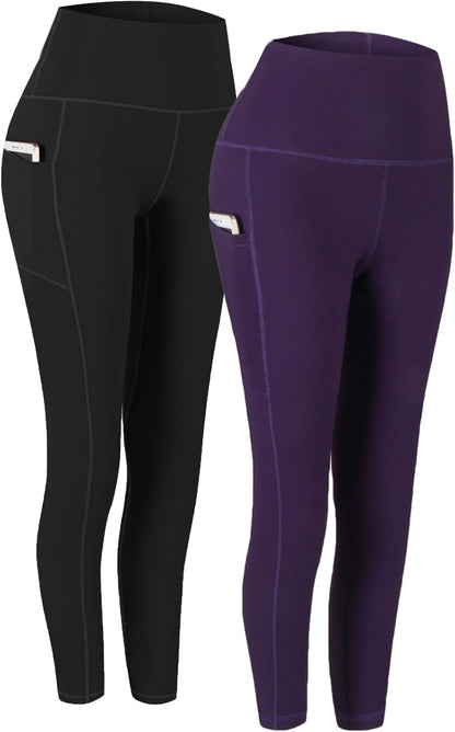 Ultimate Comfort 2-Pack High Waist Yoga Pants with Pockets - Tummy Control & 4-Way Stretch Leggings for Workouts and Running