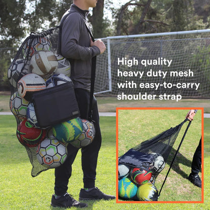 Ultimate Extra Large Heavy Duty Mesh Bag for Sports Gear - Perfect for Soccer Balls, Water Sports, Beach Essentials & Swimming Equipment - Features Adjustable Shoulder Strap & Secure Side Pocket