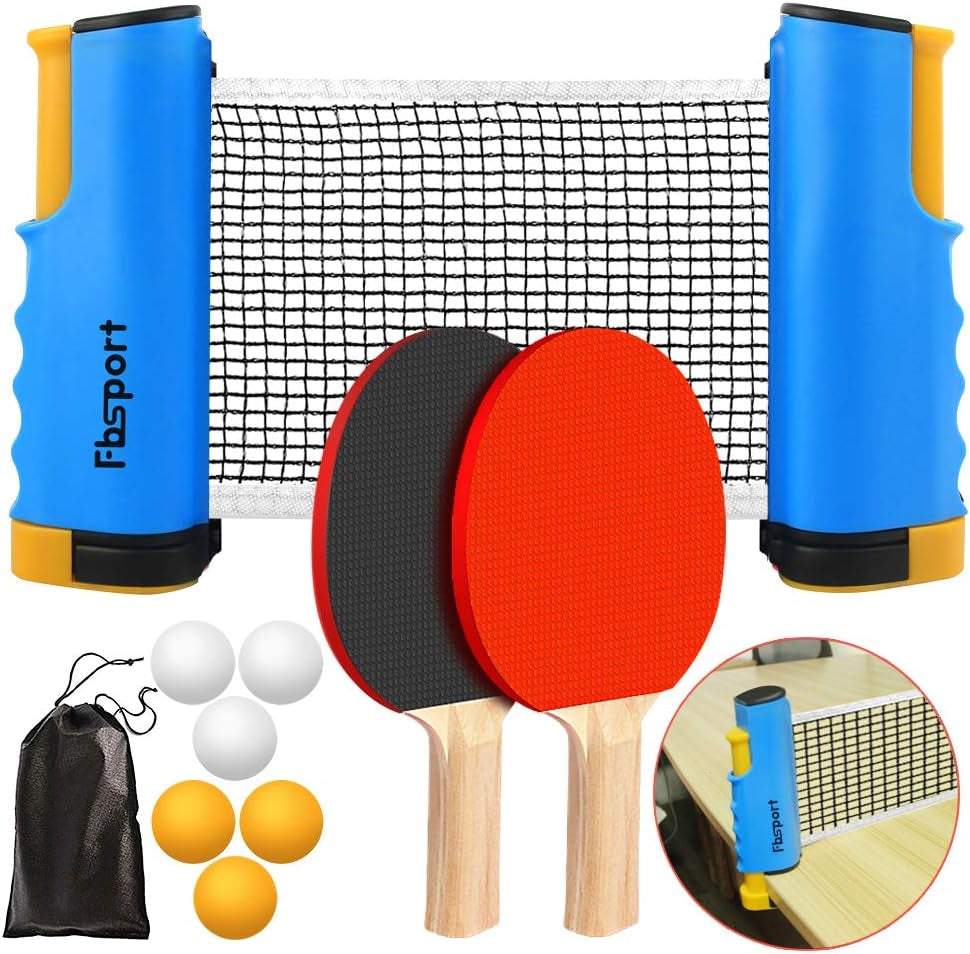 Ping Pong Paddle Set, Portable Table Tennis Set with Retractable Net,Rackets,Balls and Carry Bag for Indoor/Outdoor Games