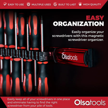 Professional Magnetic Screwdriver Organizer - Holds Up to 16 Tools - Sleek Red Design