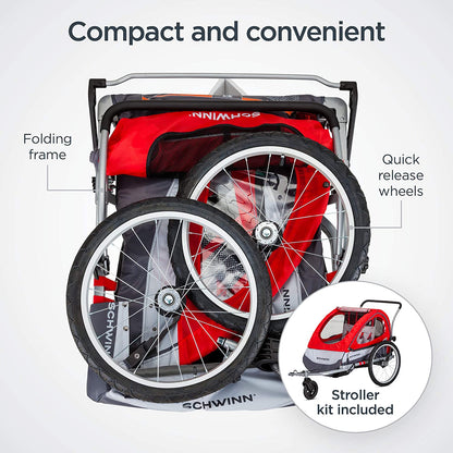 Joyrider Echo & Trailblazer Child Bike Trailer - Versatile Single/Double Seat Carrier with Canopy, Bug Screen, Weather Shield, and Air-Filled Tires