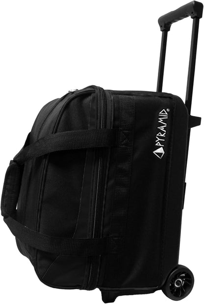 Prime Double Roller Bowling Bag for 2 Balls with Spacious Compartment for Shoes (Up to US Men's Size 16) and Accessories, Locking Handle Extending to 40 Inches