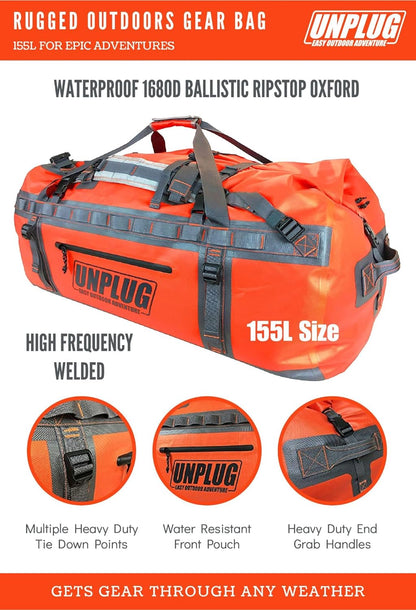 UNPLUG Ultimate Adventure Bag - Heavy Duty Waterproof Travel Duffel for Camping, Boating, and Motorcycling