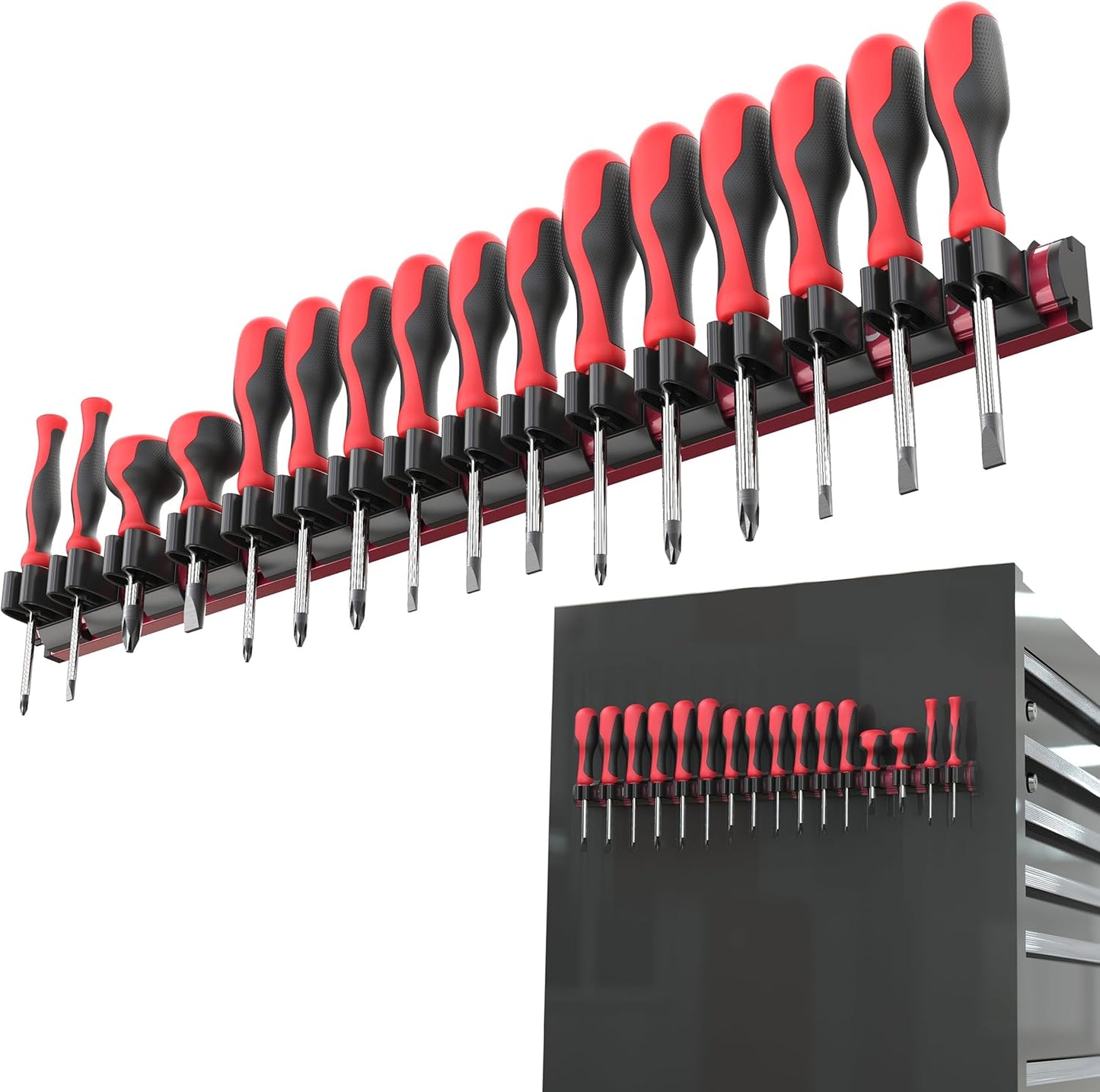 Professional Magnetic Screwdriver Organizer - Holds Up to 16 Tools - Sleek Red Design