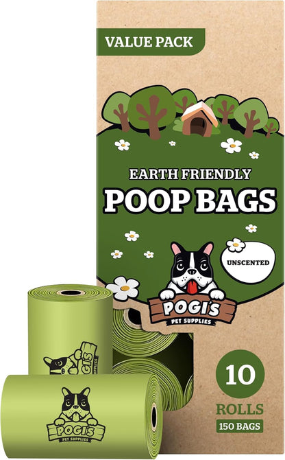 Pogi’S Dog Poop Bags - 10 Rolls (150 Doggie Poop Bags) - Leak-Proof Dog Waste Bags - Scented, Ultra Thick, Extra Large Poop Bags for Dogs