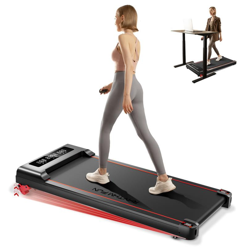 RHYTHM FUN Portable Under Desk Walking Pad Treadmill - Quiet, Remote Control, 3 LED Display, Perfect for Home & Office (5 Year Warranty)