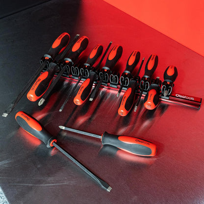 Professional Magnetic Screwdriver Organizer - Holds Up to 16 Tools - Sleek Red Design