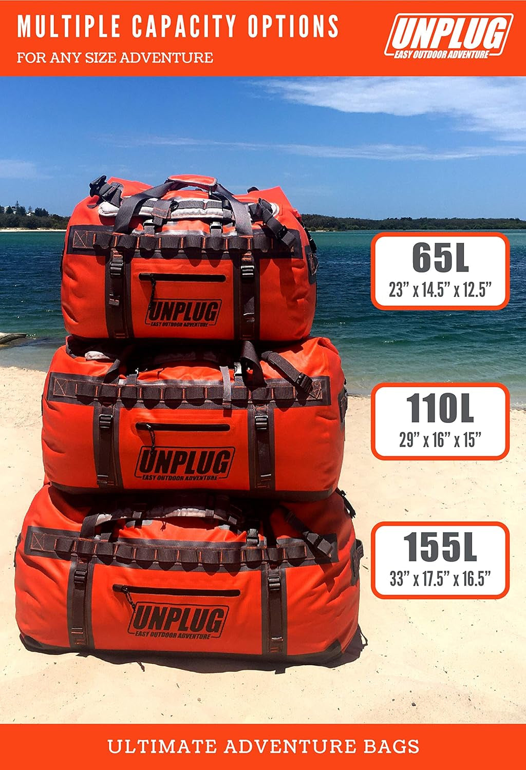 UNPLUG Ultimate Adventure Bag - Heavy Duty Waterproof Travel Duffel for Camping, Boating, and Motorcycling