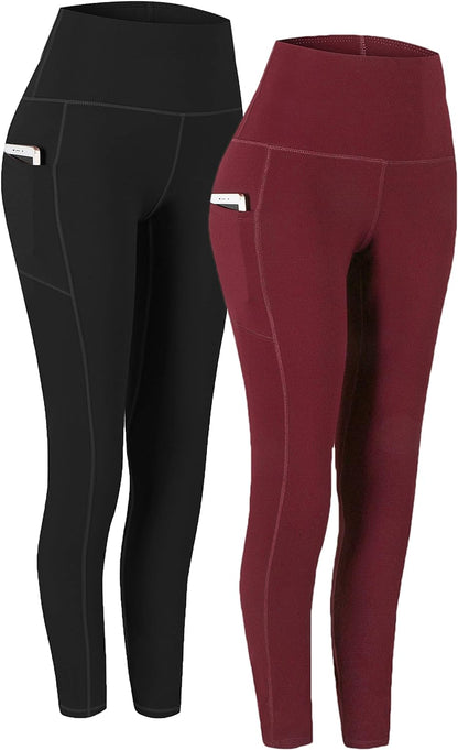 Ultimate Comfort 2-Pack High Waist Yoga Pants with Pockets - Tummy Control & 4-Way Stretch Leggings for Workouts and Running