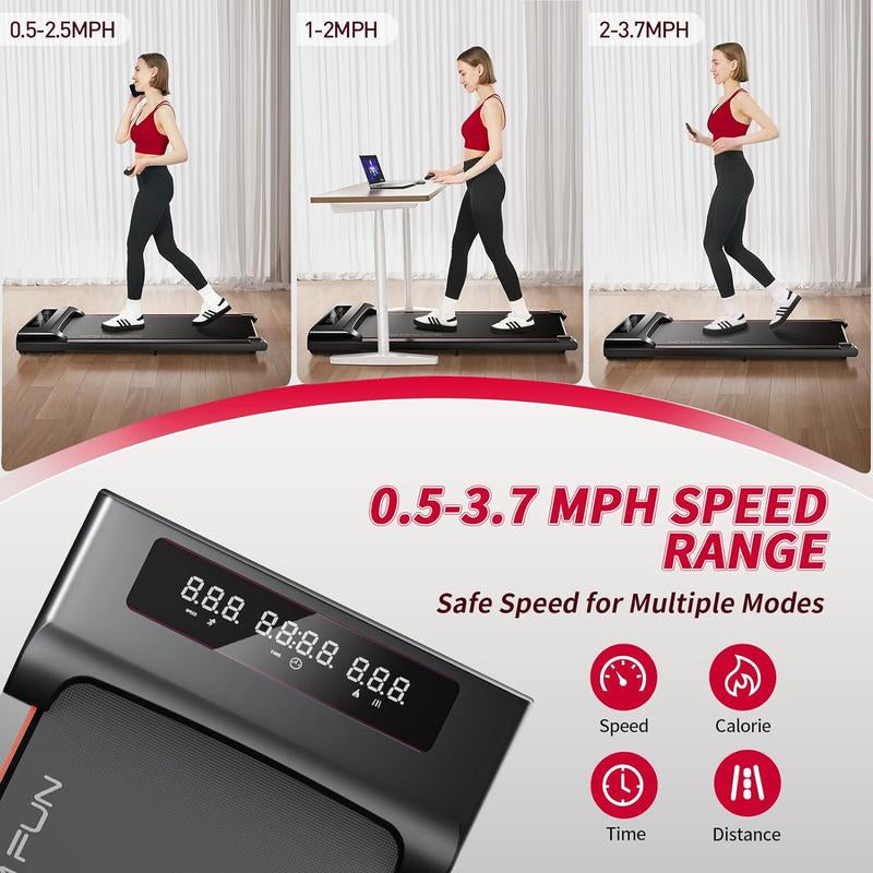 RHYTHM FUN Portable Under Desk Walking Pad Treadmill - Quiet, Remote Control, 3 LED Display, Perfect for Home & Office (5 Year Warranty)