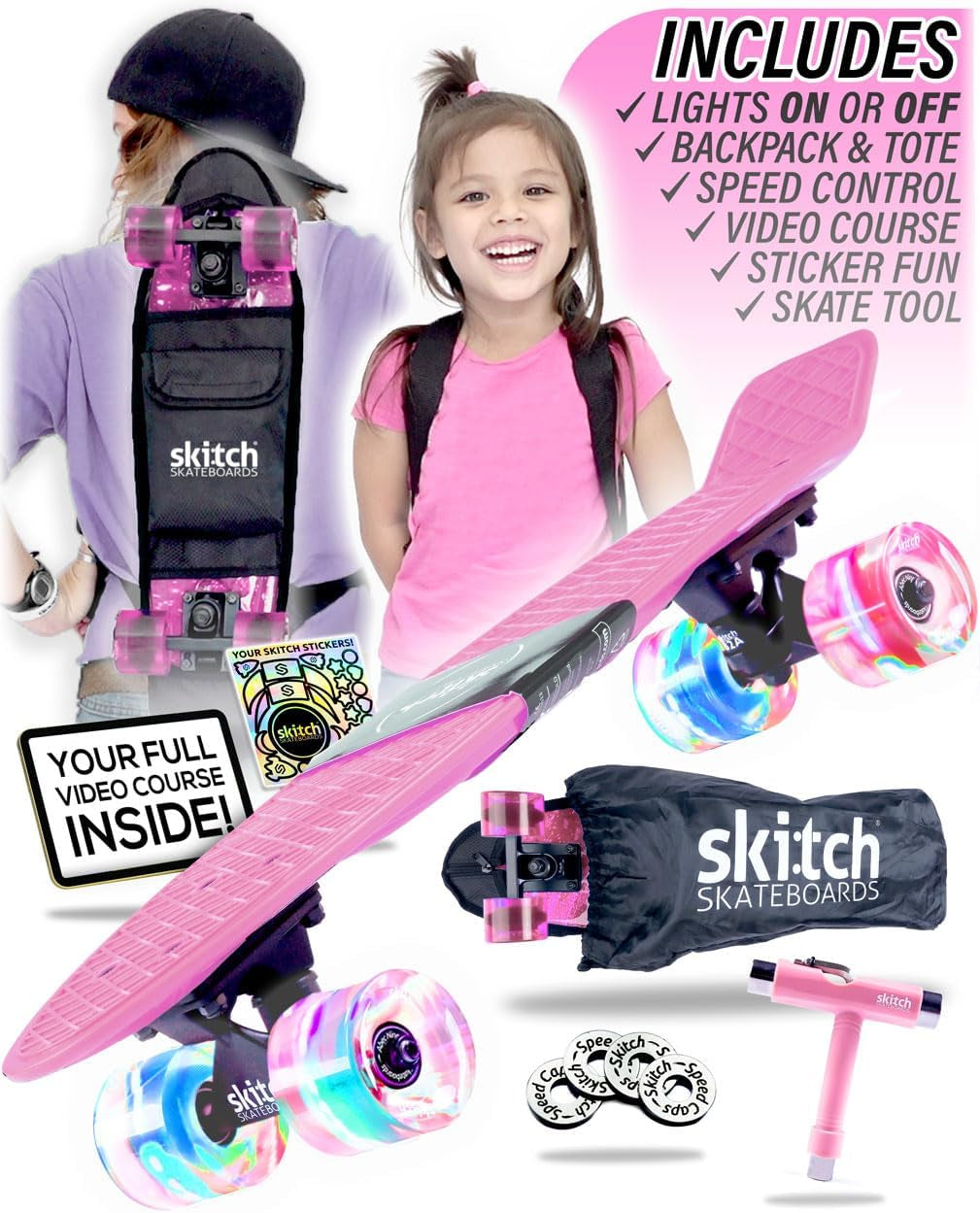 Ultimate Skateboard Gift Set for All Ages | Complete Package with Mini Cruiser, Backpack, Video Course, Speed Control & Skate Tool