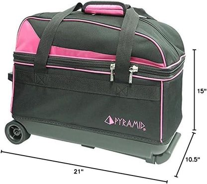 Prime Double Roller Bowling Bag for 2 Balls with Spacious Compartment for Shoes (Up to US Men's Size 16) and Accessories, Locking Handle Extending to 40 Inches