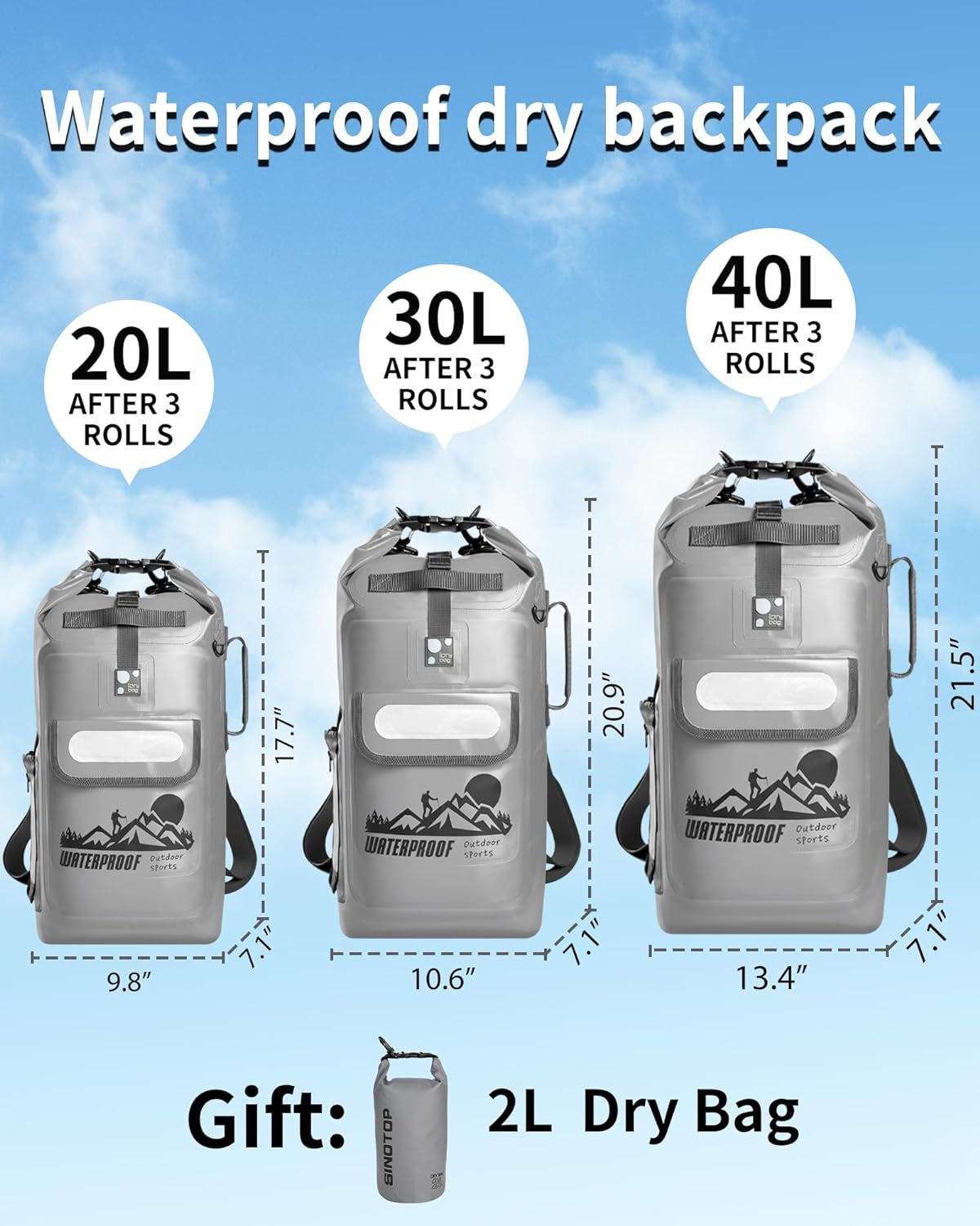 Dry Bag Backpack Waterproof Floating 20L/30L/40L, Dry Bags Waterproof Backpack for Men, Dry Sack Waterproof Bag Kayak